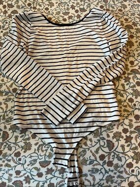 On 34th Striped Long-Sleeve Bodysuit in Black & White